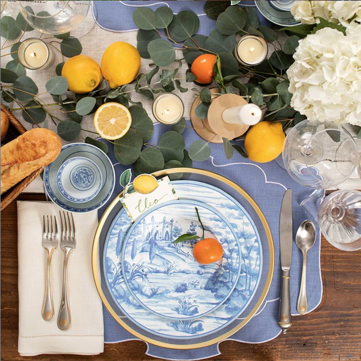 Overhead photo of place setting featuring Caspari products