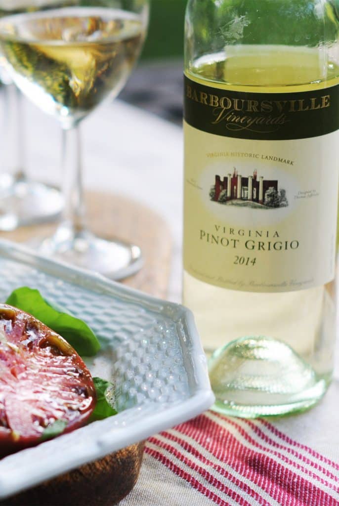 Barboursville Vineyard's Pinot Grigio served with Caprese Salad of heirloom tomatoes.