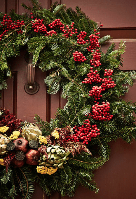 Holiday wreath on a door