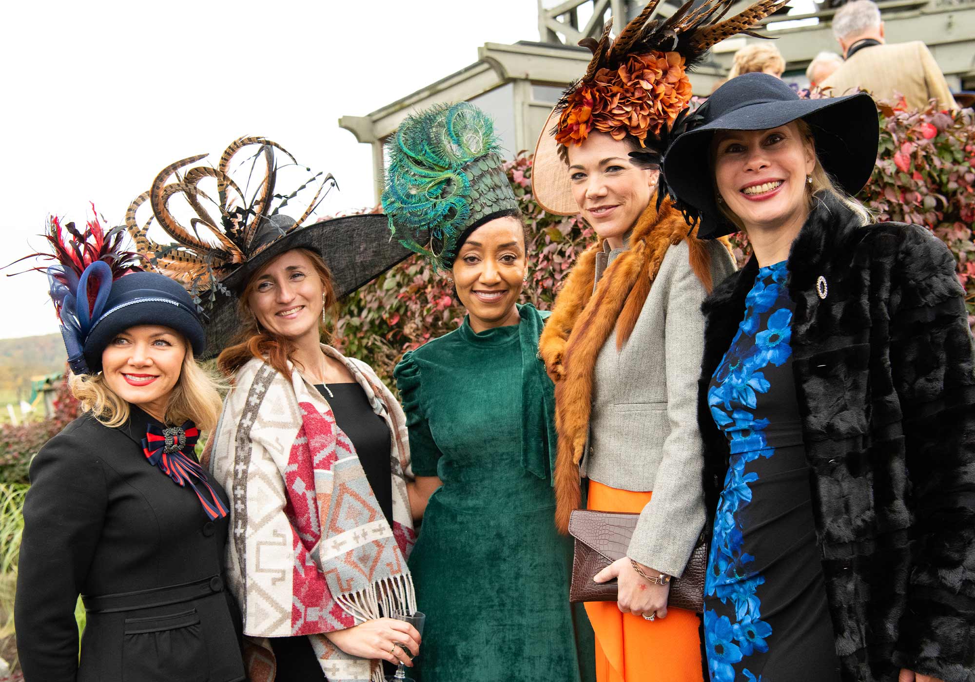 Virginia Gold Cup fashion with gorgeous hats featuring bold colors, pheasant feathers, lace, peacock feathers and more, Image: © Wine & Country Life