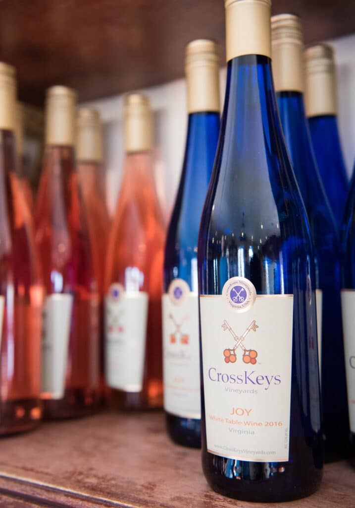 crosskeys vineyards wine blue and red bottles