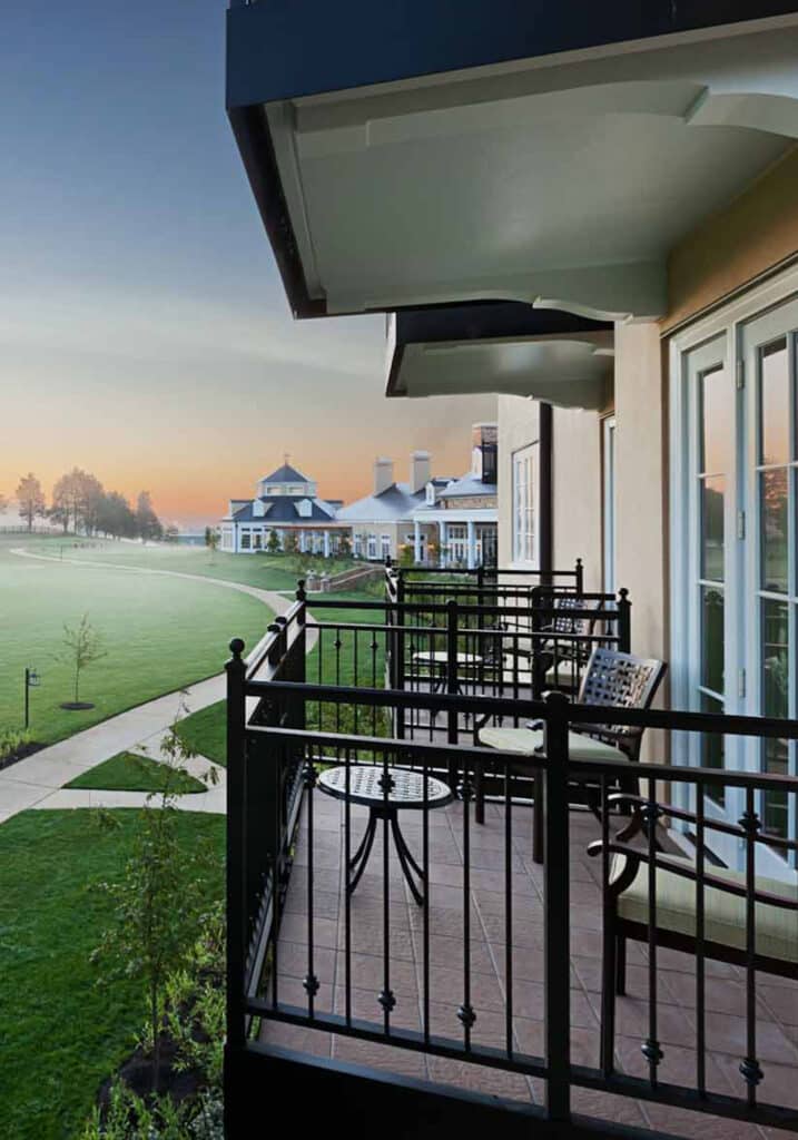 A guest suite balcony at Sheila Johnson's Salamander Middleburg resort, luxury place to stay in Middleburg, VA