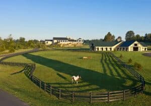 The equestrian center grounds, stables and horses at Sheila Johnson's Salamander Middleburg resort.
