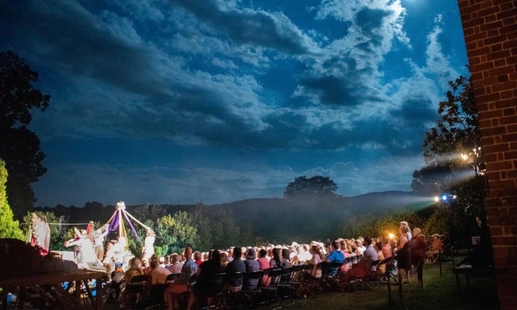 Actors captivate audience at the al fresco performance of Shakespeare at the Ruins. The Virginia winery hosts outdoor theatre in summer.