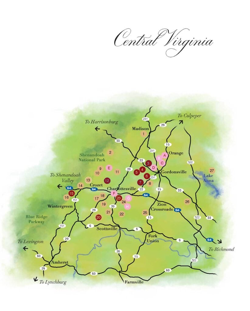 Central Virginia wine region map