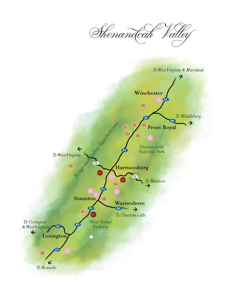 Shenandoah Virginia wine region map