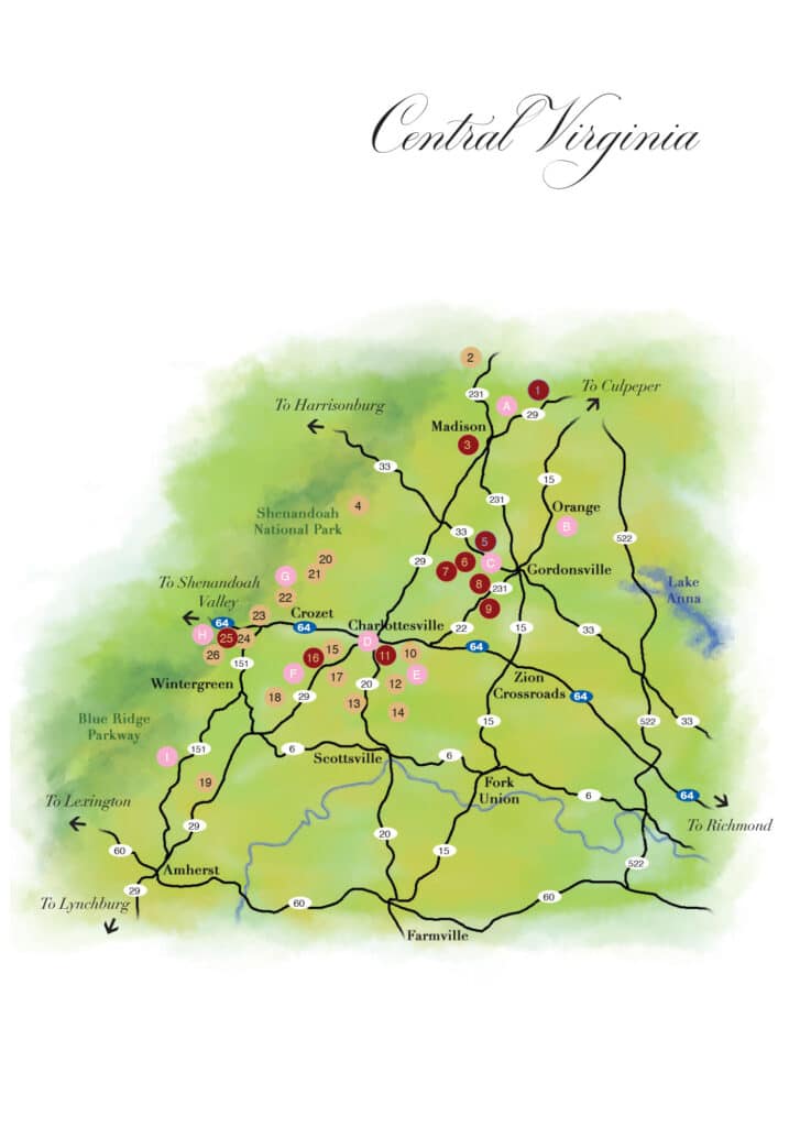 central virginia gold wine trails route map