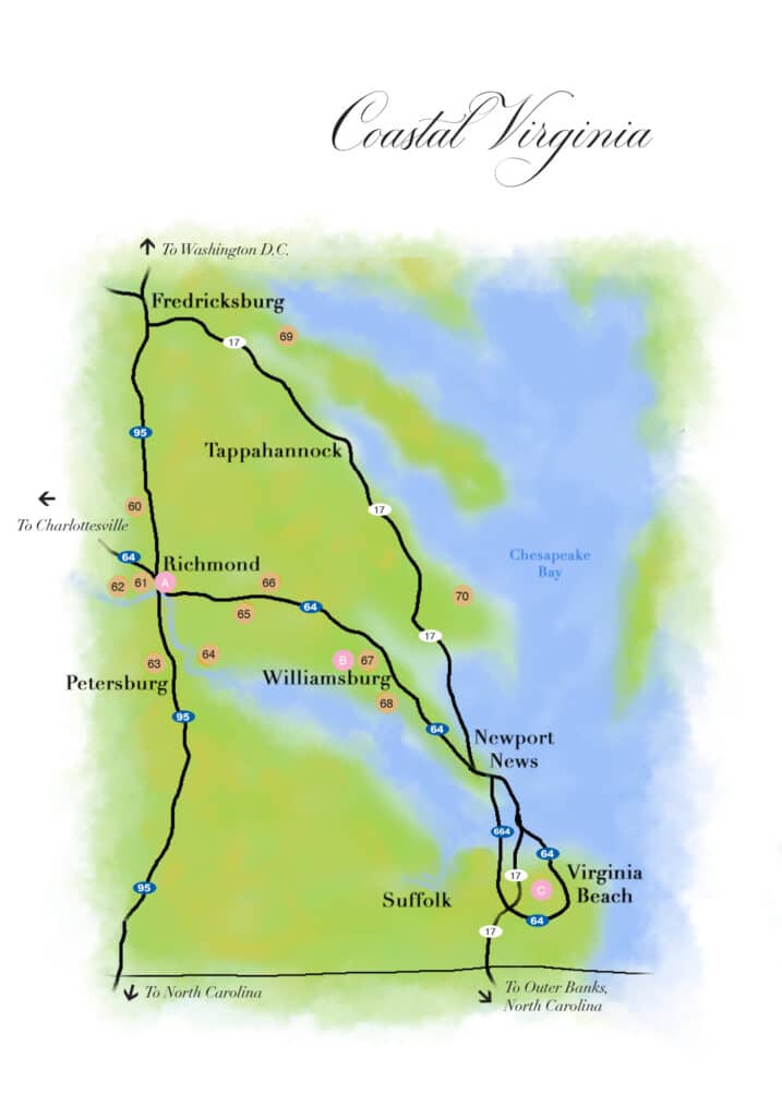 coastal virginia gold wine trails route map