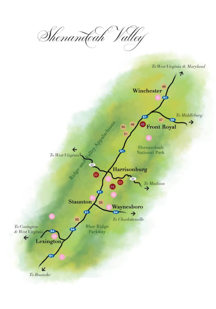 shenandoah valley virginia gold wine trails route map