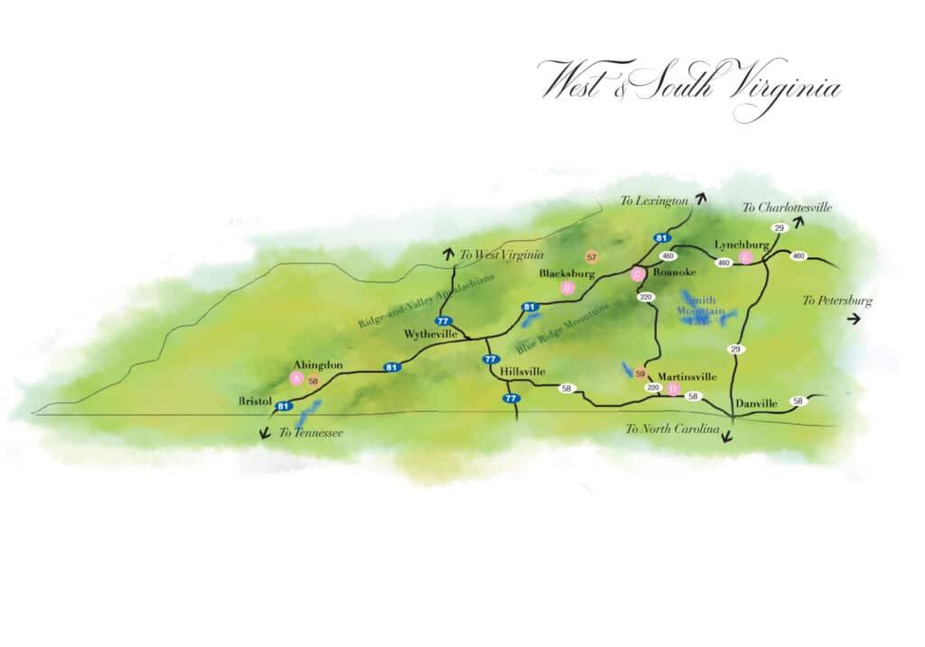 west and south virginia gold wine trails route map
