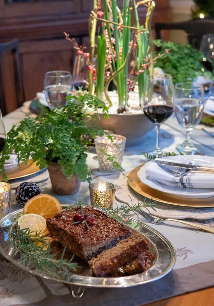 holiday vegan dinner cranberry lentil loaf fern