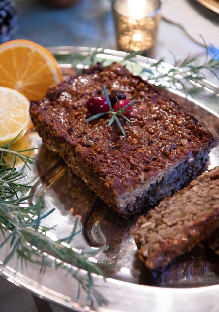 holiday vegan dinner cranberry lentil loaf