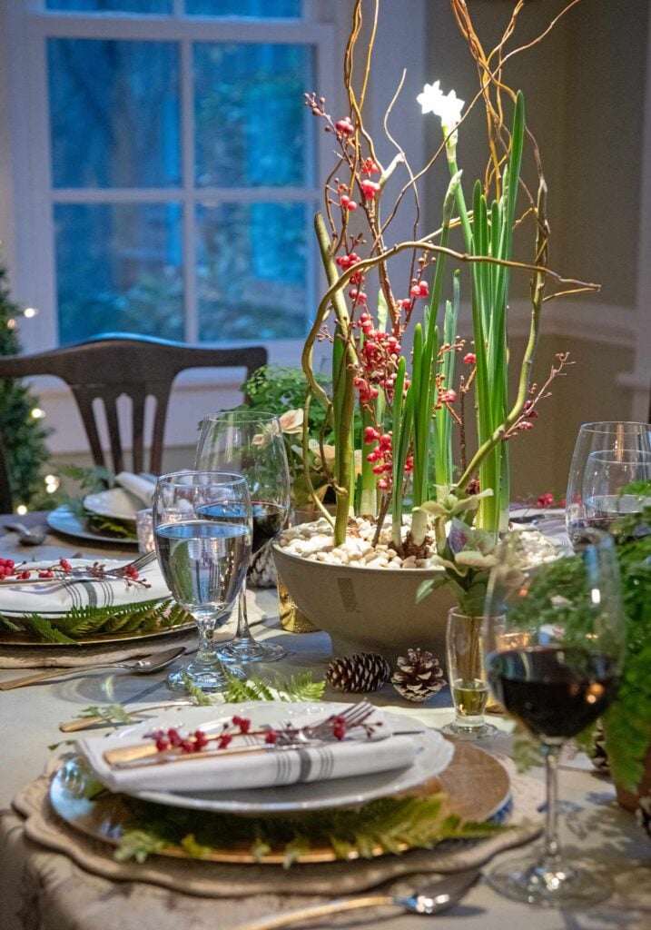holiday vegan dinner tablescape fern