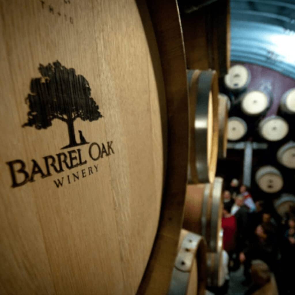 Close-up shot of a Barrel Oak Winery barrel.