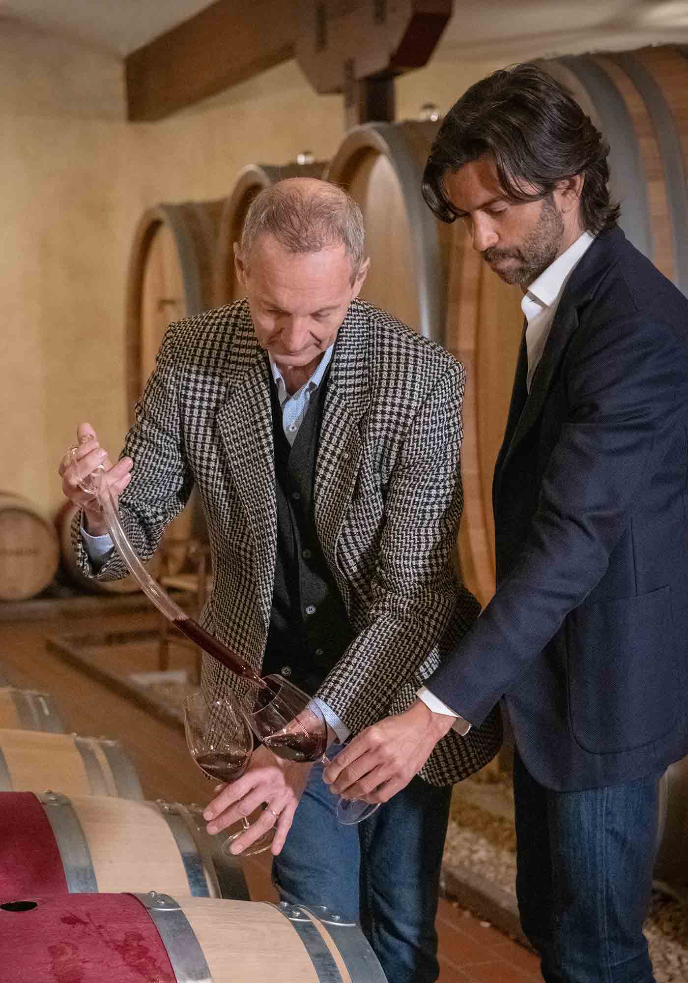 Winemaker Luca Paschina doing an Octagon barrel tasting at Barboursville Vineyards with owner Francesco Zonin.