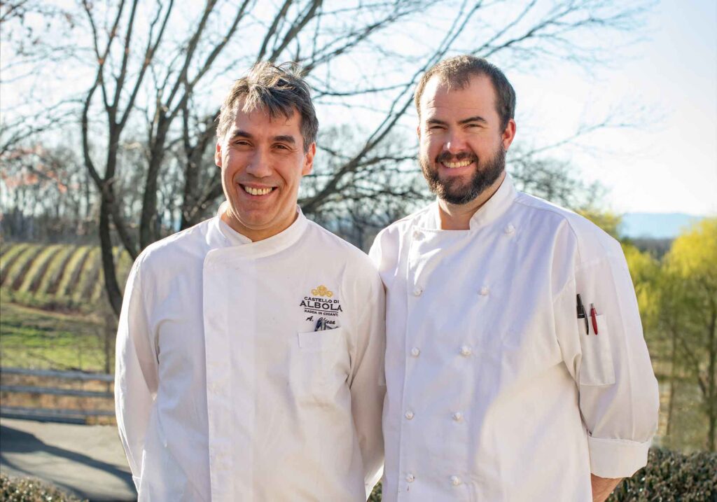 The chefs of Castello Di Albola of Italy and Barboursville Vineyards (Michael Clough) in Virginia collaborate on a special Tuscan Feast at the Virginia winery.
