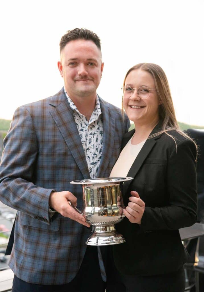 pippin hill farm & vineyards, north garden. 2023 monticello cup award for winning tannat wine, production manager brooks hoover and vineyard manager kylie rhoads