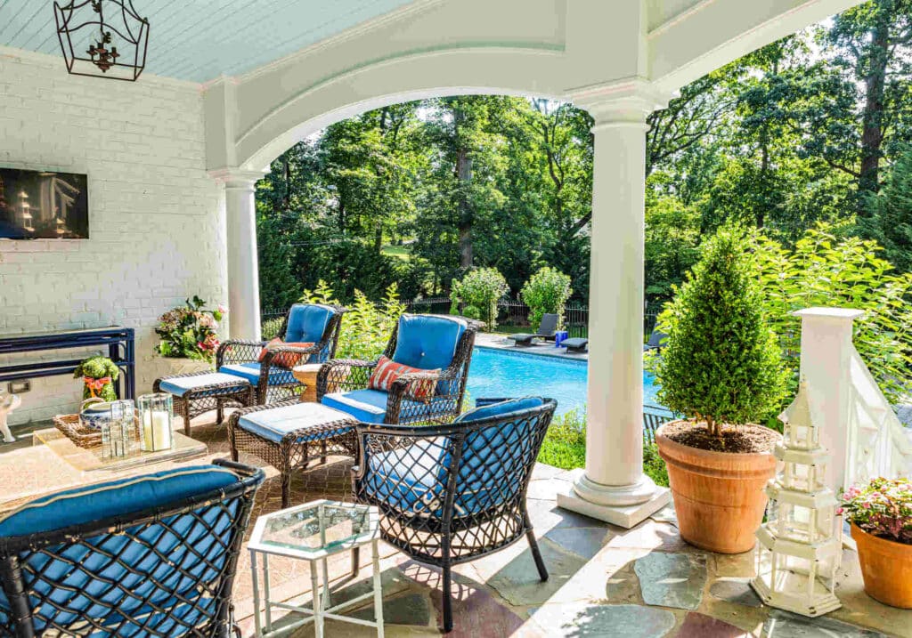 Photo of a home's back patio garden with a pool, Roanoke Property
