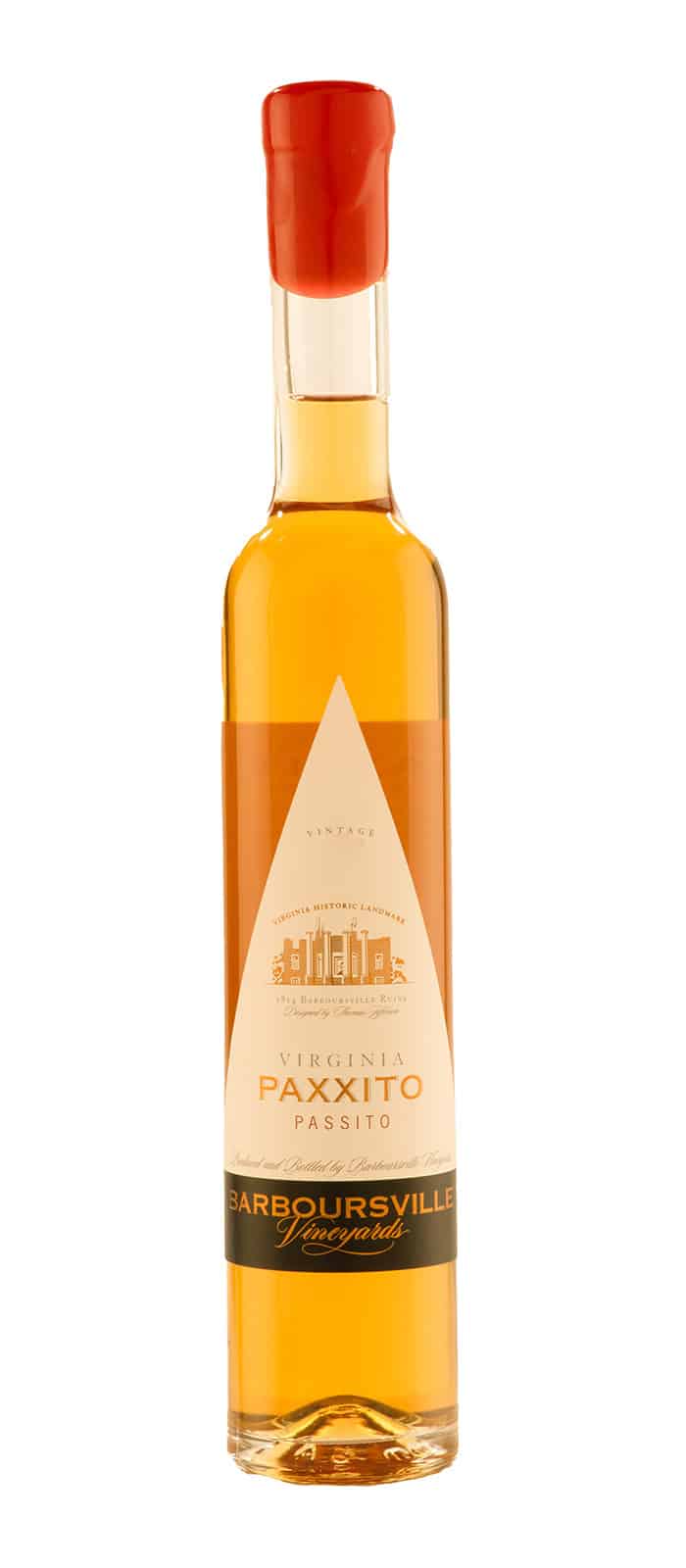 Bottle of Barboursville Vineyards 2019 Paxxito, Gold Medal, Virginia Governor's Cup Wine Competition.