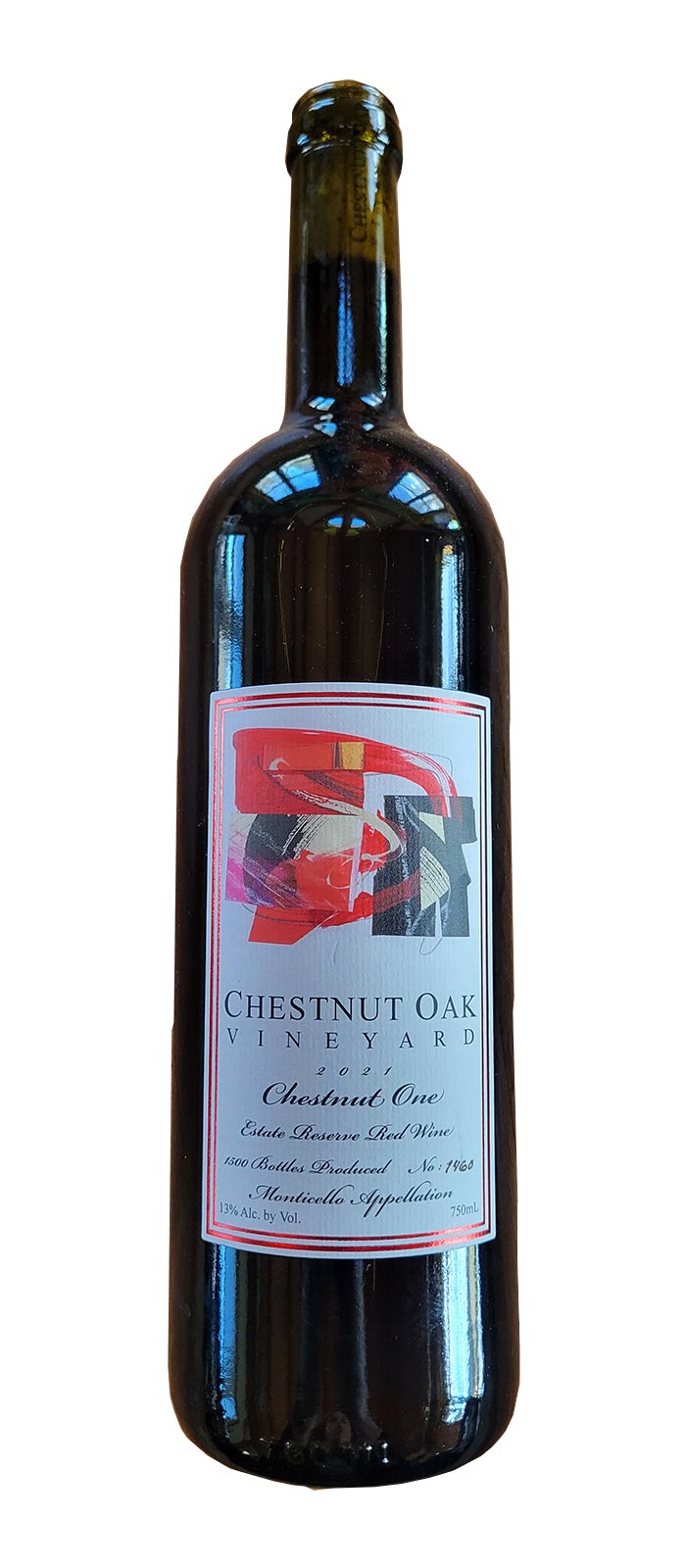 Bottle of Chestnut Oak Vineyard 2021 Chestnut One, Gold Medal, Virginia Governor's Cup Wine Competition.