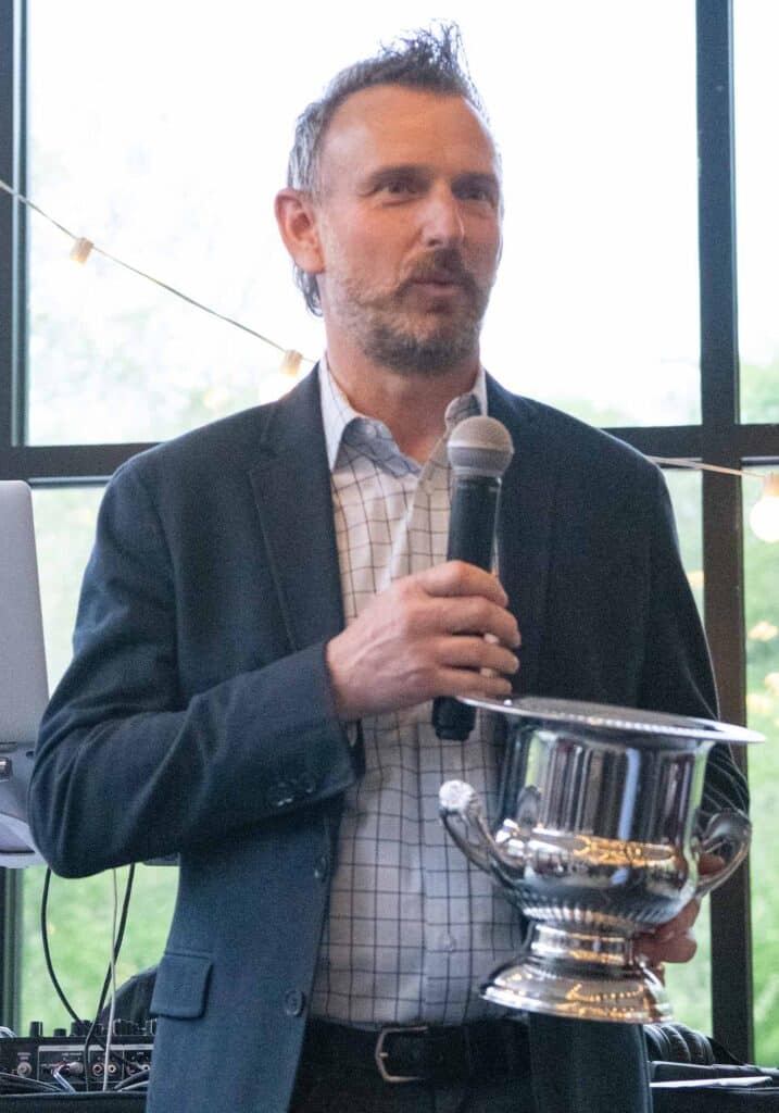 Winemaker Matthieu Finot accepts 2024 Monticello Cup on behalf of Charlottesville winery King Family Vineyards on the Monticello Wine Trail