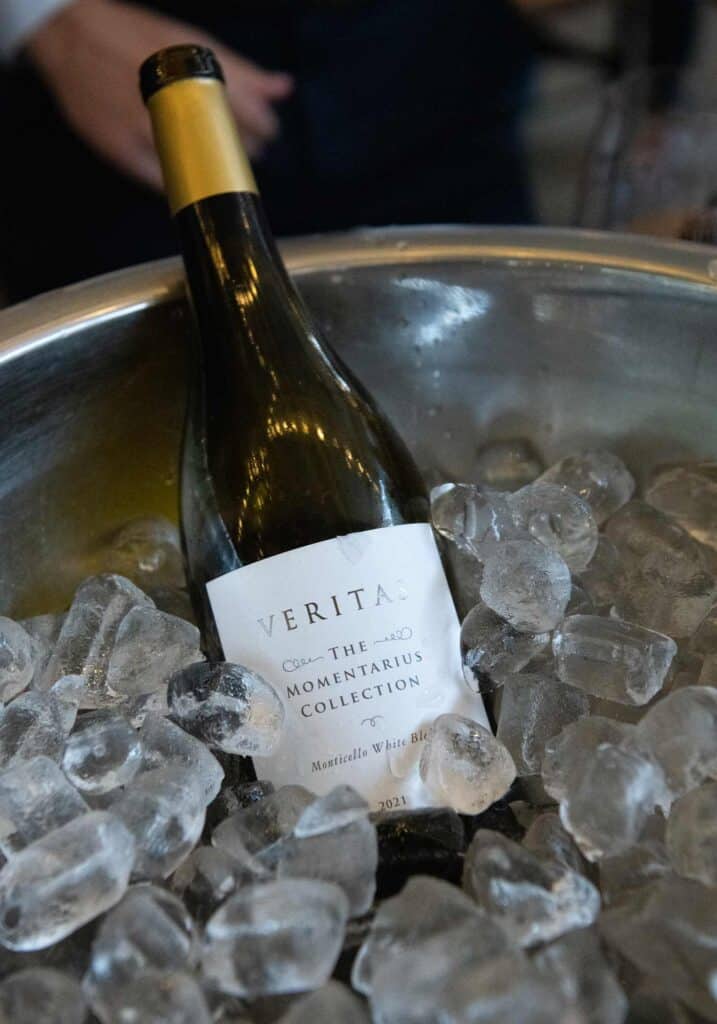 Veritas Vineyards white blend The Momentarious Collection, on ice at Charlottesville's Monticello Wine Trail competition, Monticello Cup 2024