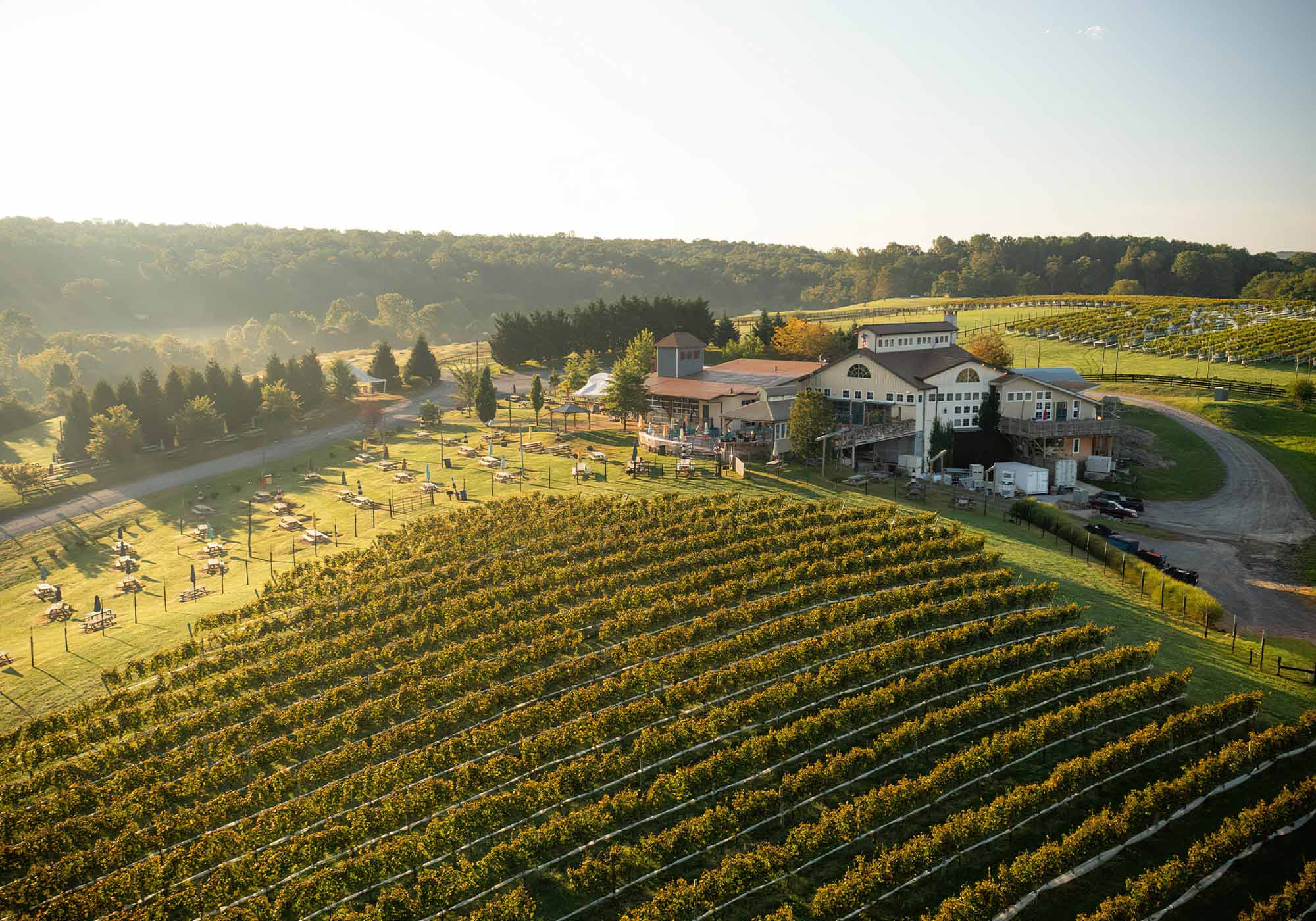 aerial view of barrel oak winery