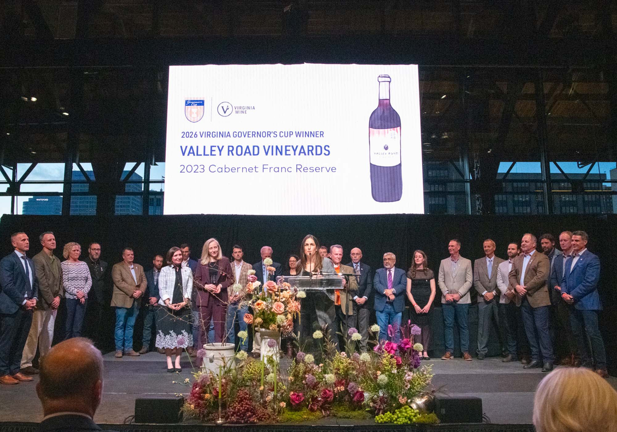 Winemaker Corry Craighill of Valley Road Vineyards accepts the 2026 Virginia Governor's Cup award on behalf of the winery