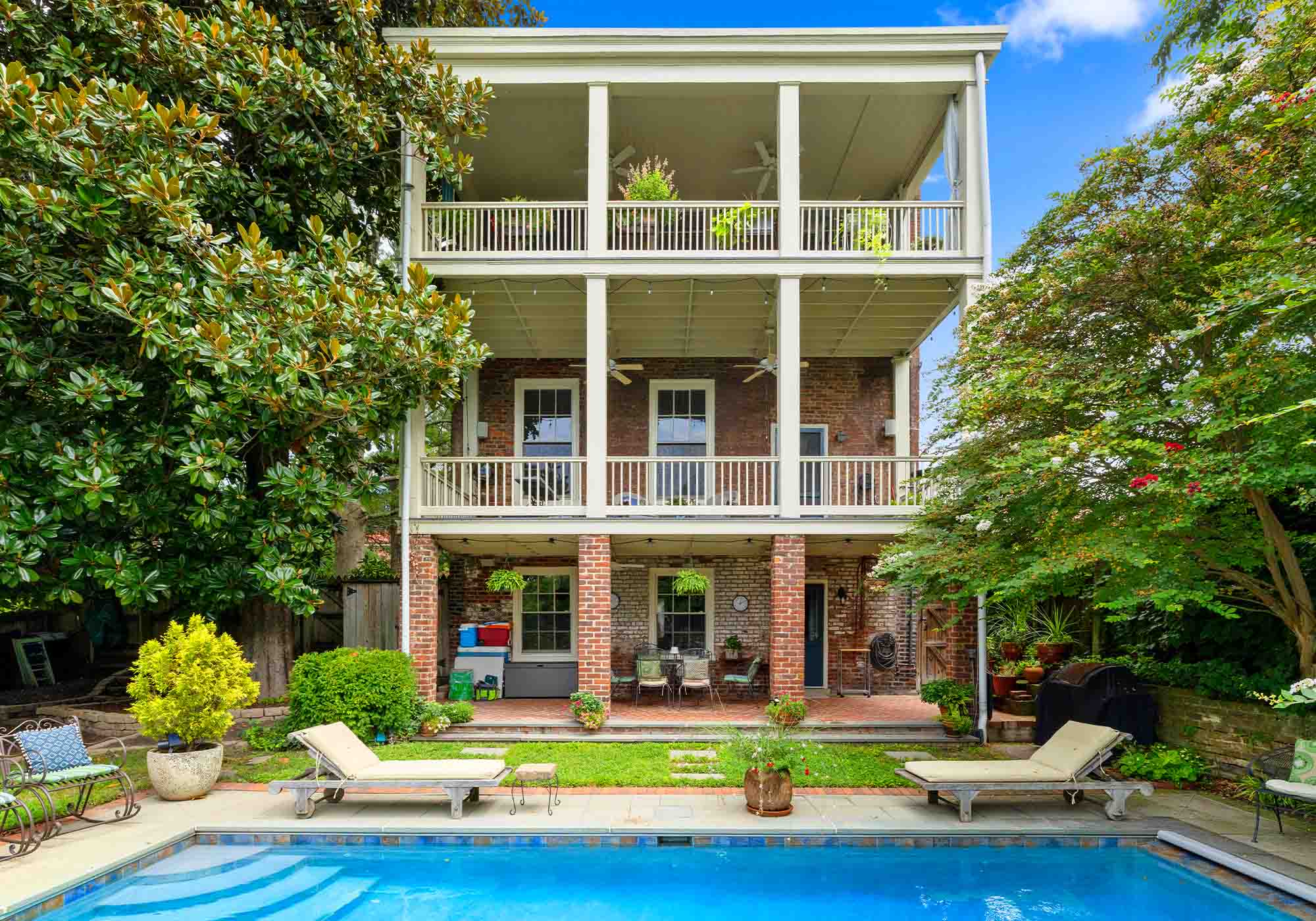 Three-story brick home with pool in Church Hill, Richmond, featured on Virginia’s 2026 Historic Garden Week tour