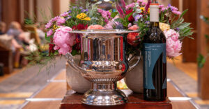 The 2026 Monticello Cup trophy honoring the top wine in the Monticello Wine Trail competition.