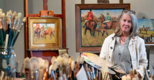 Portrait of Virginia artist Kelly Wilkinson Coffin in her art studio